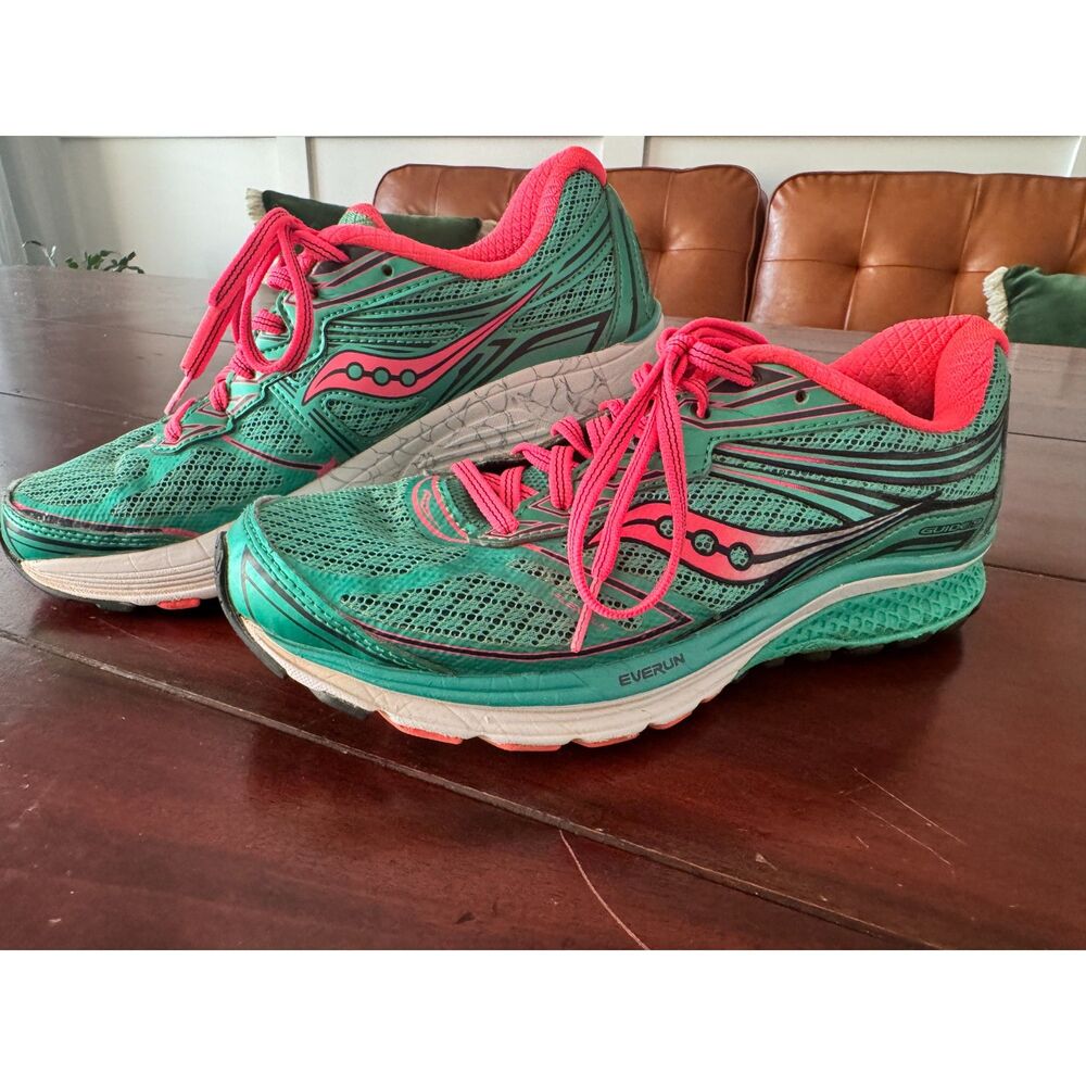 Saucony Guide 9 Teal Coral Running Shoes Womens Size 7